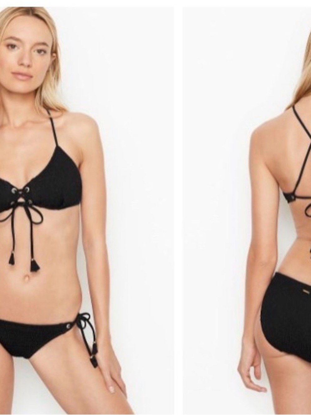 Victoria's Secret Black Lace-Up Triangle Bikini Set